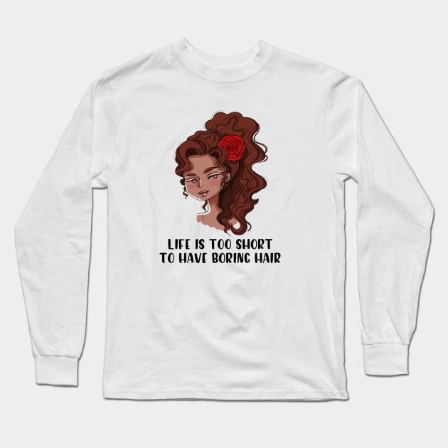 Curly Hair - black lady Long Sleeve T-Shirt by Ghaida Shop